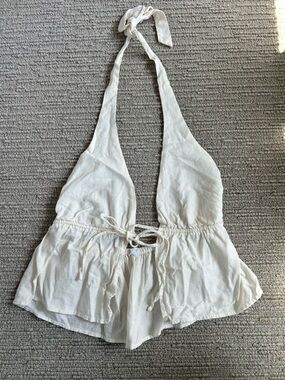 Garage White Halter Peplum Tie-Front Top